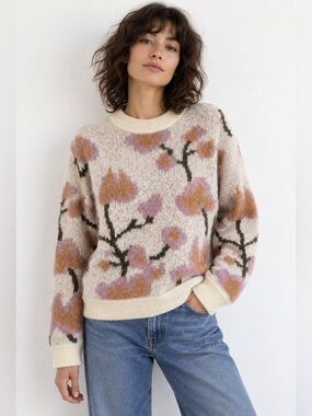 ASOS OBJECT Floral Knit Fuzzy Sweater Cream Pink Orange – XL

Description
